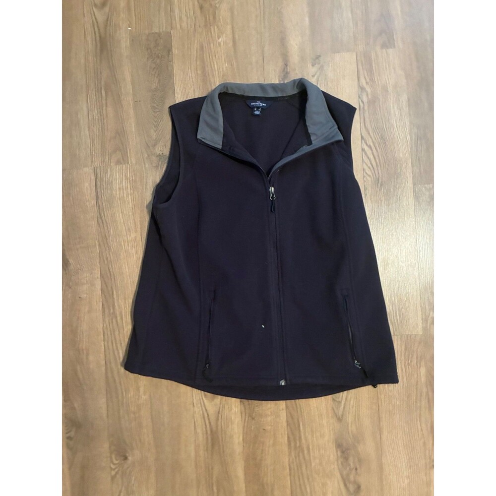 Lands End Womens XXL Navy Blue Fleece Vest Full Zip Sleeveless Jacket Bodywarmer
